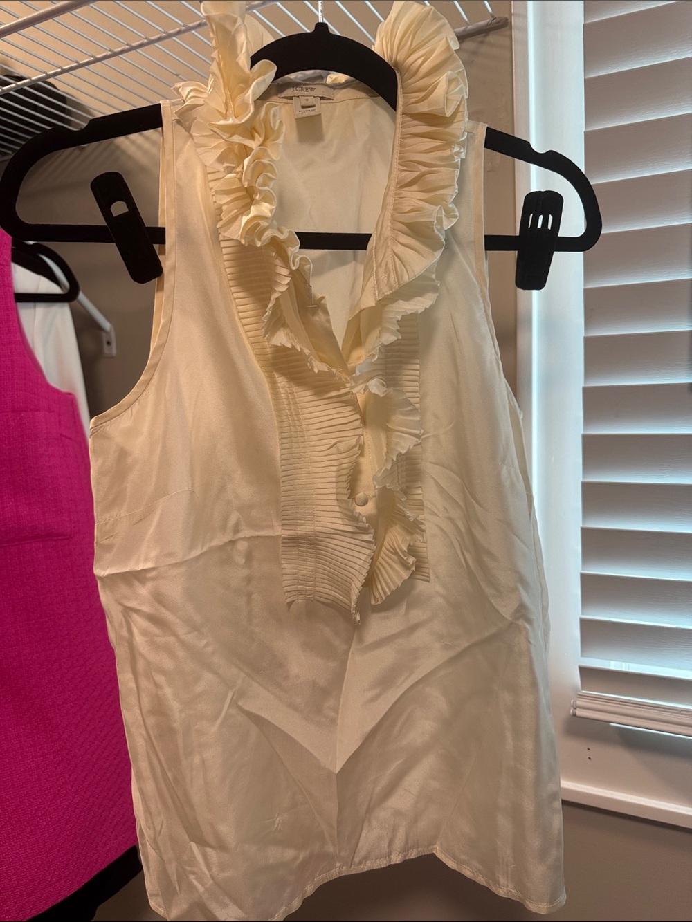J. Crew Cream Ruffled Sleeveless Blouse size 2
